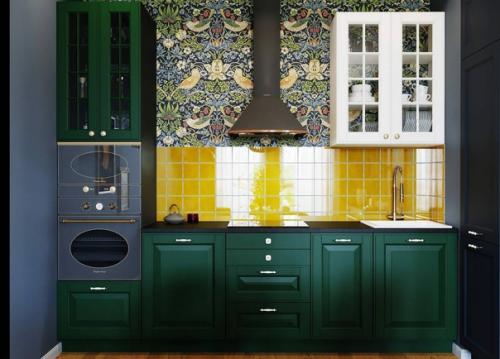 Яркий, атмосферный эклектичный интерьер кухни - гостиной в квартире площадью 40 кв. 03