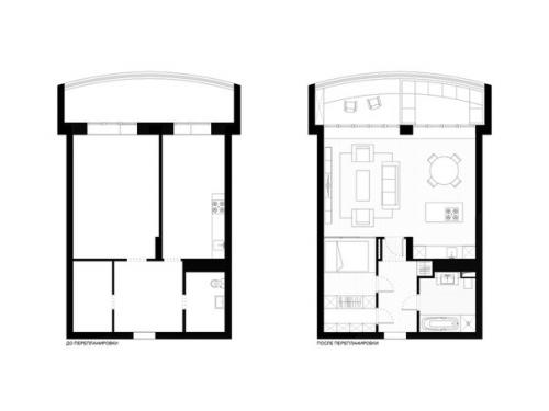 По факту это мой первый жилой интерьер, основой которого стала перепланировка однокомнатной 66 м 2 квартиры в Москве в трехкомнатные апартаменты. 02