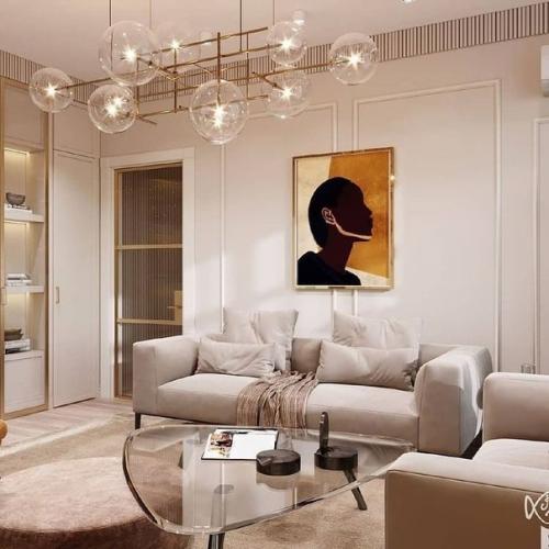 Интерьер гостиной комнаты площадью 19 м в смешанном стиле, здесь современная основа и точечные вкрапления элементов ар - деко. 02