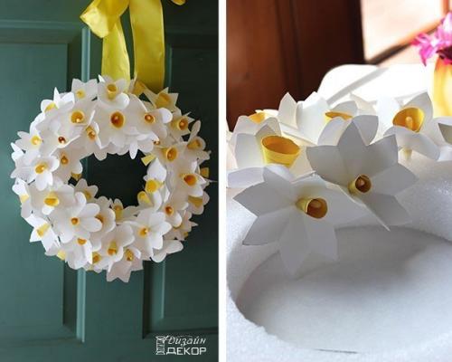 Очень красивый венок из бумажных нарциссов! 06