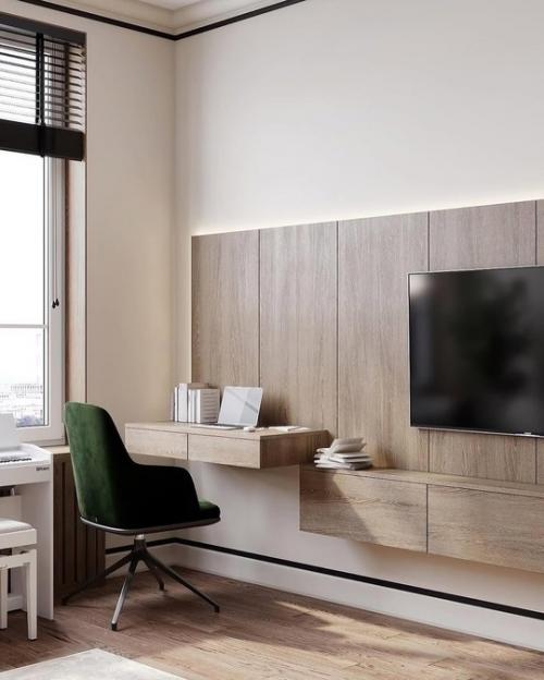 Дизайн интерьера однокомнатной квартиры выполнен в сдержанных, насыщенных тонах. 03