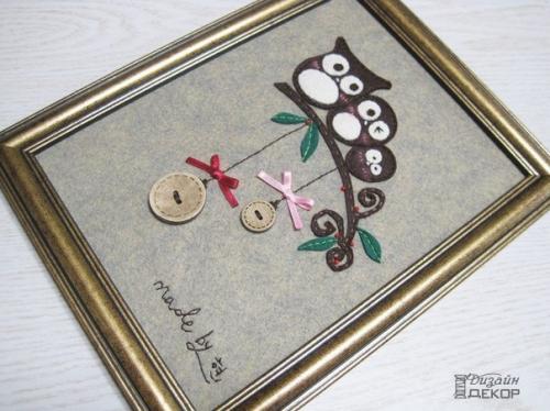 Совушки на ветке.  Панно из войлока для детской комнаты? 07