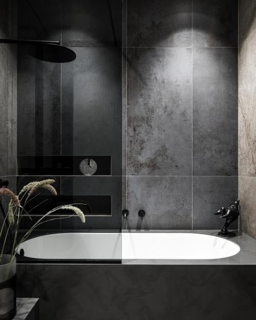 Интерьер квартиры выполнен в тёмной цветовой гамме. 08