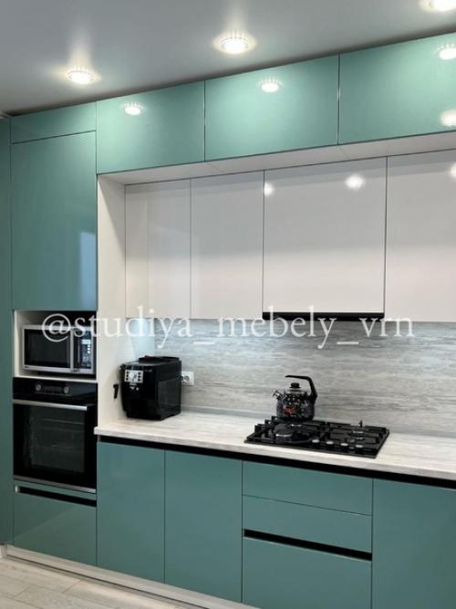 Восхитительная глянцевая кухня в бирюзовом цвете! 05