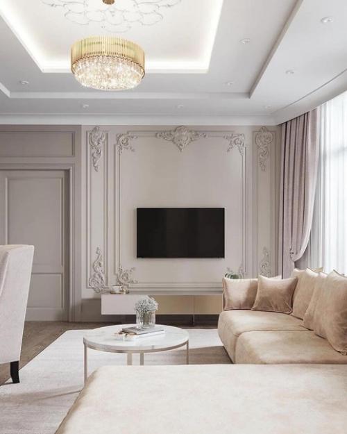 Оформление тв зоны в гостиной. 04