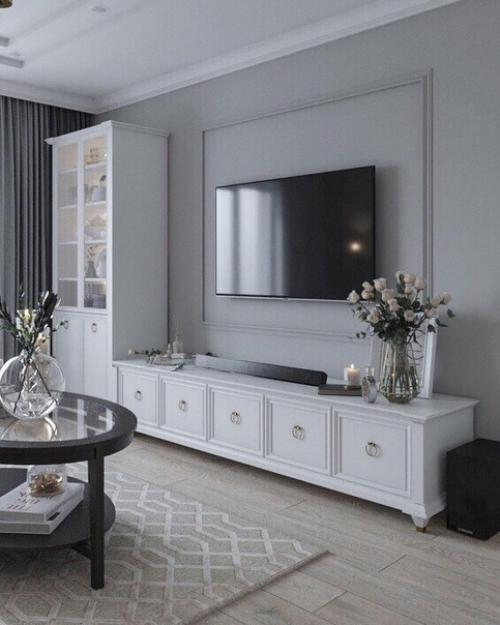 Оформление тв зоны в гостиной. 07