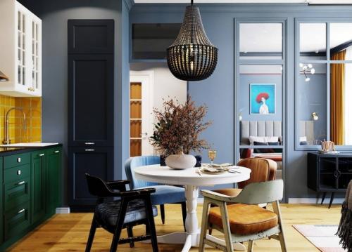 Яркий, атмосферный эклектичный интерьер кухни - гостиной в квартире площадью 40 кв. 06