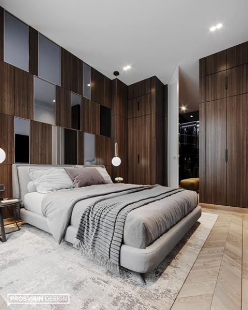 Как вам решение с панелями за изголовьем кровати? 01