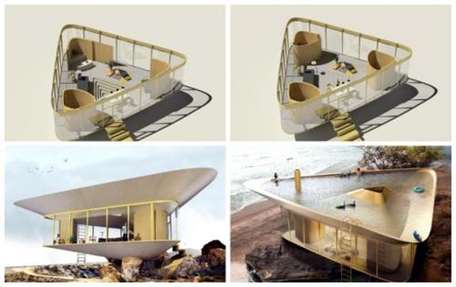 Летний домик, крыша которого превращается в бассейн. 03