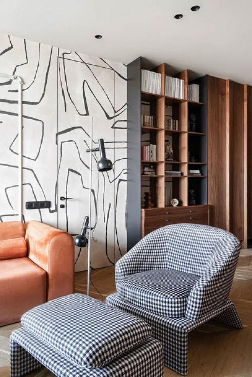 Интерьер квартиры, переполненный яркими решения, необычными принтами и текстурами. 06