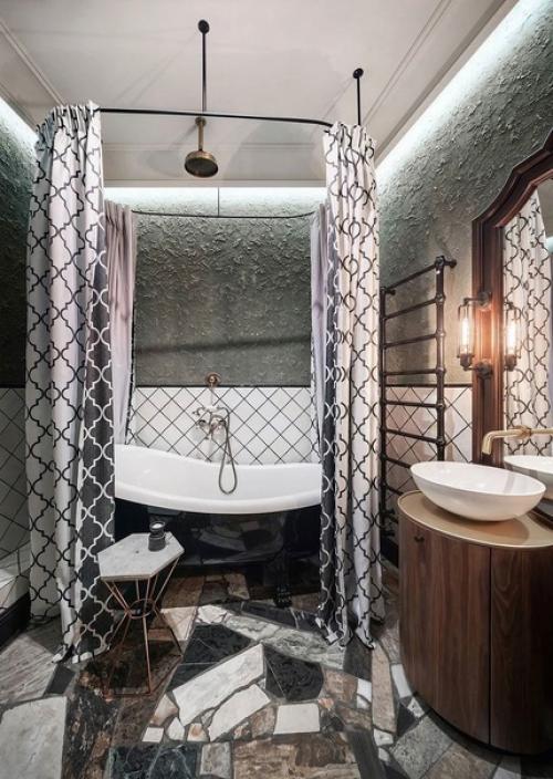 Интерьер квартиры, переполненный яркими решения, необычными принтами и текстурами. 05