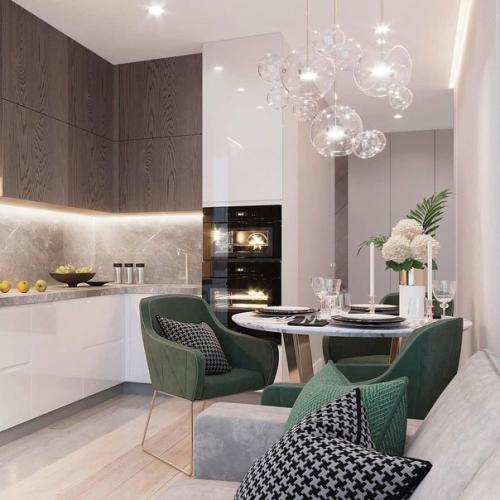 Роскошная кухня - гостиная с панорамным остеклением. 03