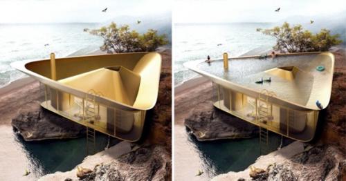 Летний домик, крыша которого превращается в бассейн. 01