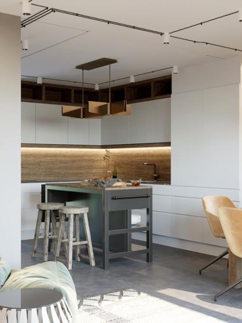 Кухня и гостиная в танхаусе в Копенгагене. 02