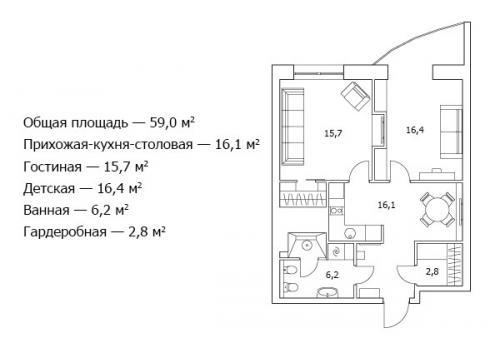 Дизайн - проект двухкомнатной квартиры 59 кв. 06