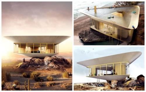 Летний домик, крыша которого превращается в бассейн. 02