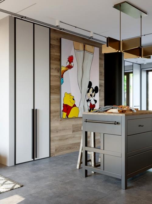 Кухня и гостиная в танхаусе в Копенгагене. 03