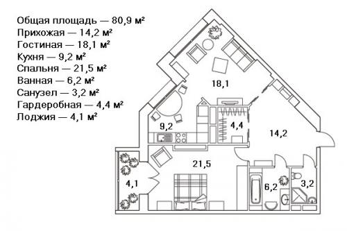 Милый дом.  Дизайн - проект двухкомнатной квартиры 80, 9 кв. 06