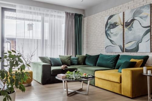 Яркий пример того, как интегрировать солнечный оттенок в текстиль спальни или гостиной. 03