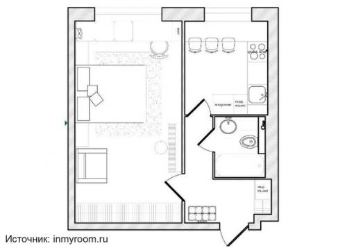 Пример обустройства небольшой однокомнатной квартиры, в которой решили обойтись без перепланировок. 09