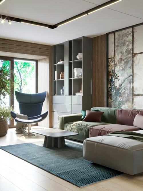 Кухня и гостиная в танхаусе в Копенгагене. 06