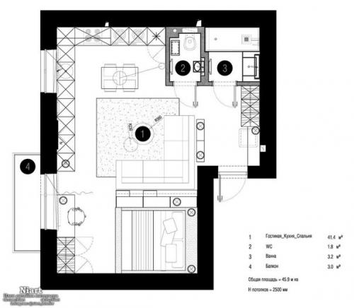 Дизайн квартиры - студии 46 кв. 09