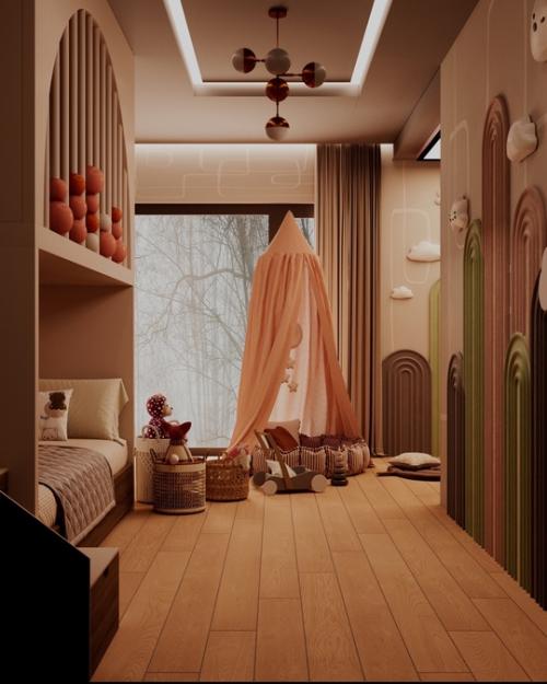 Интерьер мастер - спальни и детской комнаты в коттедже на горьковском море. 02