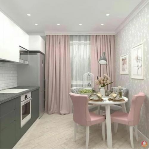 Проект кухни в сером и розовом цвете. 02