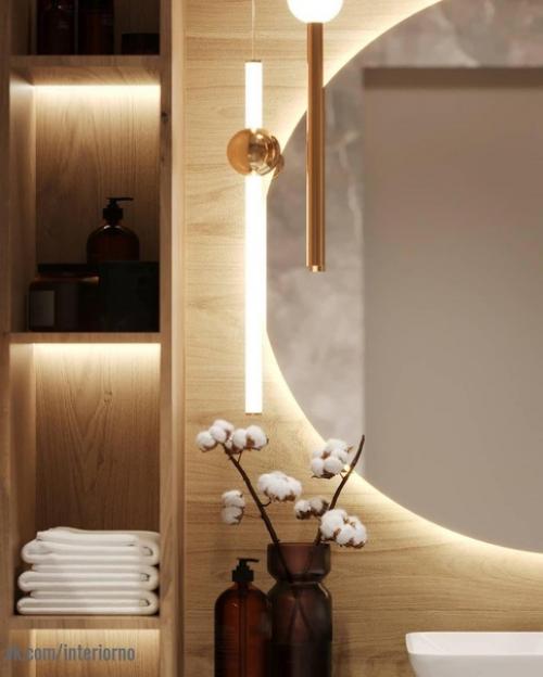 Ванная комната.  В данном проекте было принято решение по смешиванию холодной текстуры мрамора с теплой текстурой дерева! 03