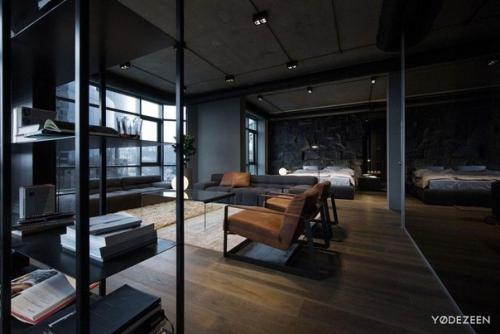 Вечерний обзор.  Наткнулись на работу одной из киевской студии дизайна - стильный интерьер в лофте, конечно же бетон, стекло, камень. 07