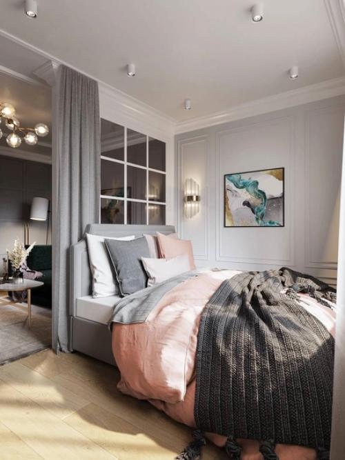 Классный проект небольшой квартиры с кухней, гостиной и спальней. 05