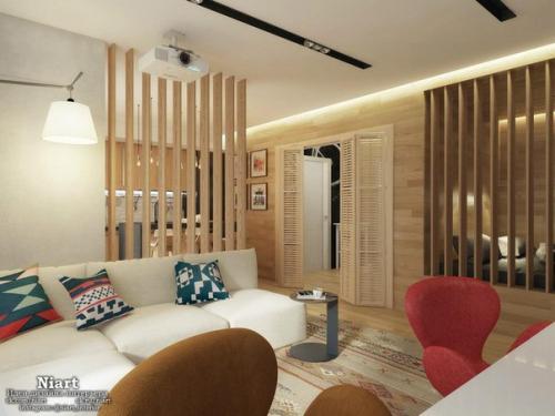 Интерьер однокомнатной квартиры - студии 42 кв. 01