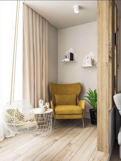 Современный, актуальный, комфортный и легкий интерьер кухни - гостиной в квартире молодой женщины. 04