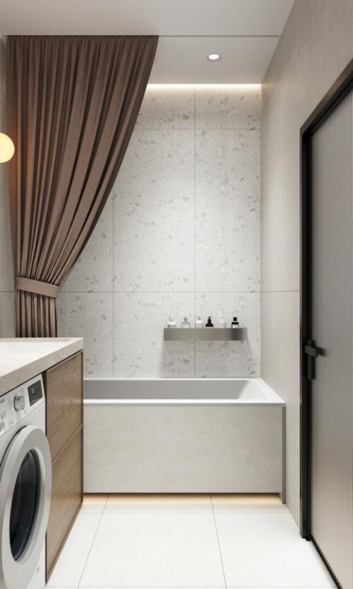 Дизайн проект ванной комнаты в стиле джапанди - это гармоничное сочетание минимализма и теплоты, которое создает атмосферу уюта и спокойствия. 01