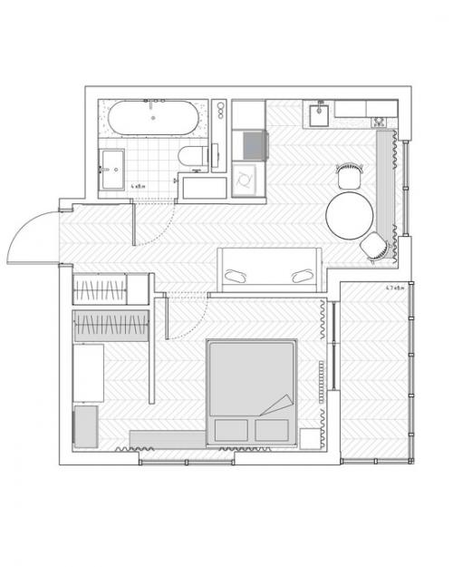 Проект 1-комнатной квартиры 37 м 2 в ЖК квартал Che в Санкт-петербурге. 08