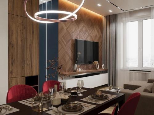 Проект кухни - гостиной с использованием глубоких и сложных цветов. 04