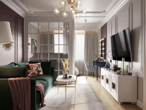 Классный проект небольшой квартиры с кухней, гостиной и спальней. 02