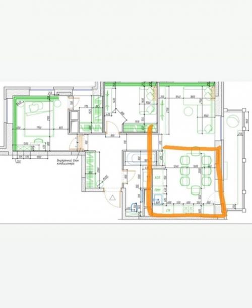 Проект кухни - гостиной с использованием глубоких и сложных цветов. 07