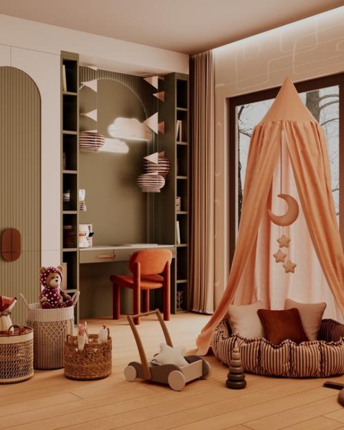 Интерьер мастер - спальни и детской комнаты в коттедже на горьковском море. 01