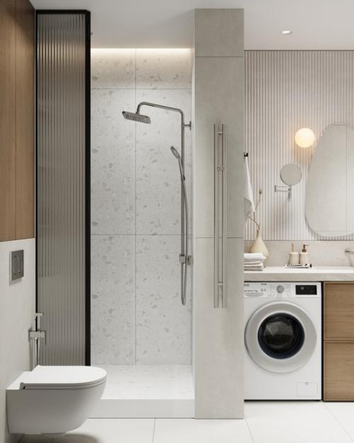 Дизайн проект ванной комнаты в стиле джапанди - это гармоничное сочетание минимализма и теплоты, которое создает атмосферу уюта и спокойствия. 05