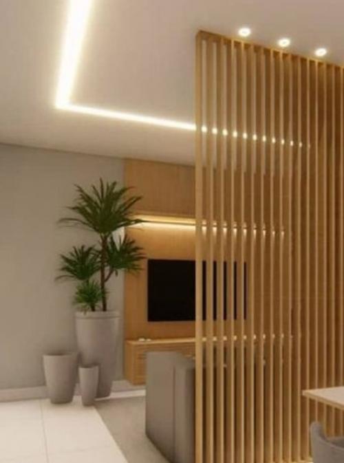 Деревянные рейки и натяжной потолок. 01