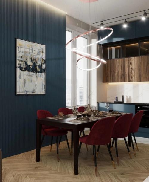 Проект кухни - гостиной с использованием глубоких и сложных цветов. 02