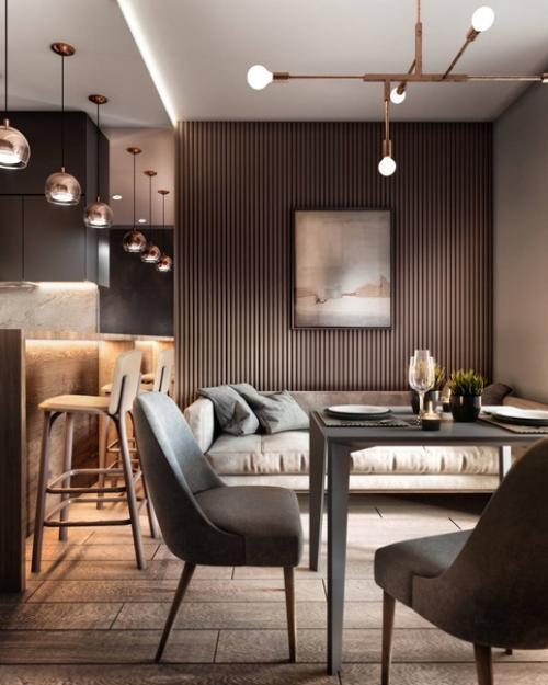 Современный, стильный интерьер кухни - гостиной. 01