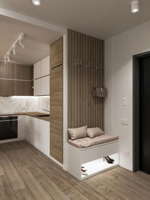 Современный, актуальный, комфортный и легкий интерьер кухни - гостиной в квартире молодой женщины. 06