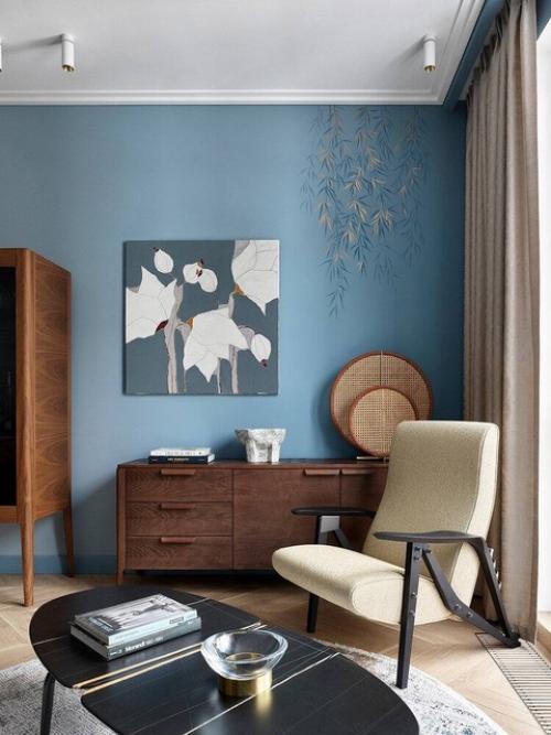 Элегантная квартира с кухней - гостиной и двумя спальнями, интерьер в ахроматических тонах, который смотрится очень воздушным и легким. 03