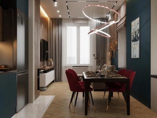 Проект кухни - гостиной с использованием глубоких и сложных цветов. 06