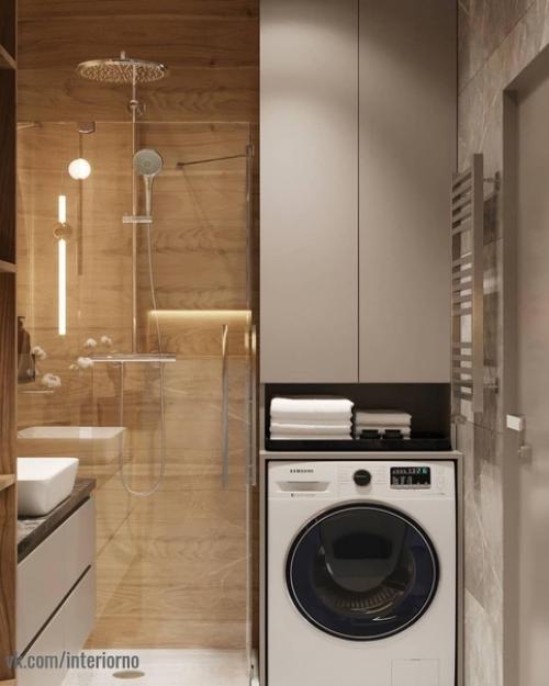 Ванная комната.  В данном проекте было принято решение по смешиванию холодной текстуры мрамора с теплой текстурой дерева! 04