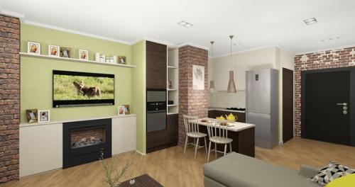 ЖК Новая Скандинавия.  Проект кухни - гостиной для молодой семьи. 02