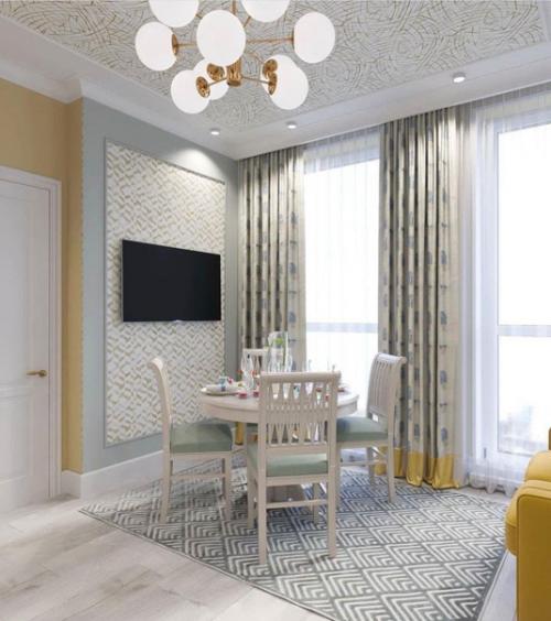 Интерьер кухни - гостиной в нейтральных тонах. 02