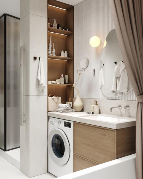 Дизайн проект ванной комнаты в стиле джапанди - это гармоничное сочетание минимализма и теплоты, которое создает атмосферу уюта и спокойствия. 04